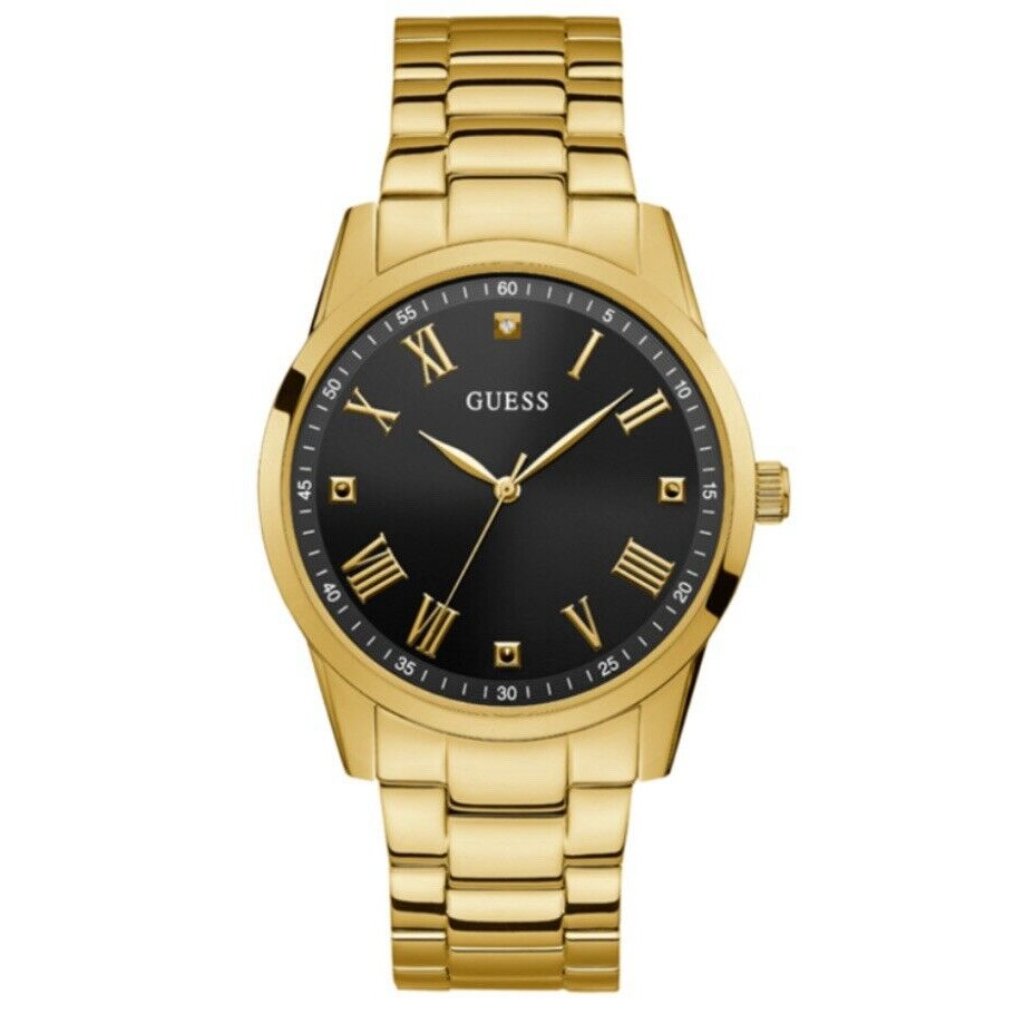 Guess Mens 44mm Chronograph Watch With Gold Tone Stainless Steel And Black Dial